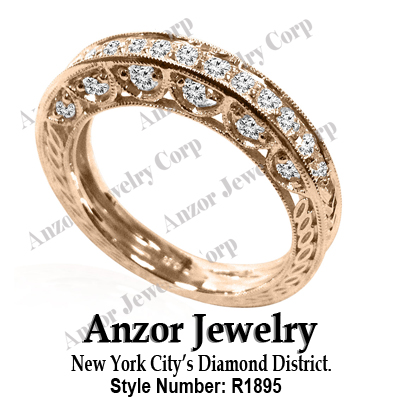 Pave-Set Diamond Wedding Ring in 14k Rose Gold R1895