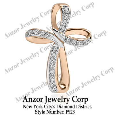 14k Solid Gold Cross Diamond Pendant P923