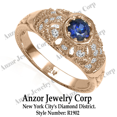 Russian Style Sapphire Diamond Ring in 14k Gold R1902