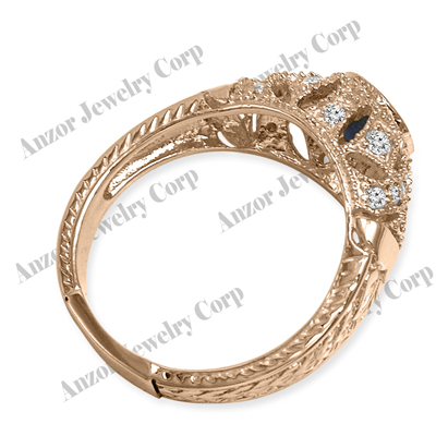 Russian Style Sapphire Diamond Ring in 14k Gold R1902