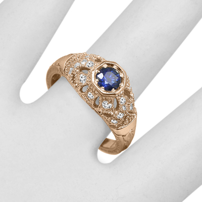 Russian Style Sapphire Diamond Ring in 14k Gold R1902