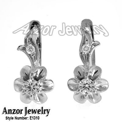 Russian style diamond earrings 14K Gold  #E1310