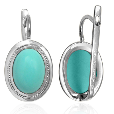 14k Solid Gold Turquoise Russian Style Earrings E1326