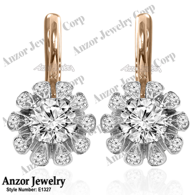 Russian Style Diamond Earrings in 14k Gold #E1327