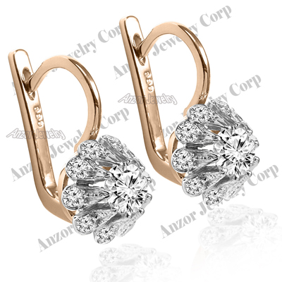 Russian Style Diamond Earrings in 14k Gold #E1327