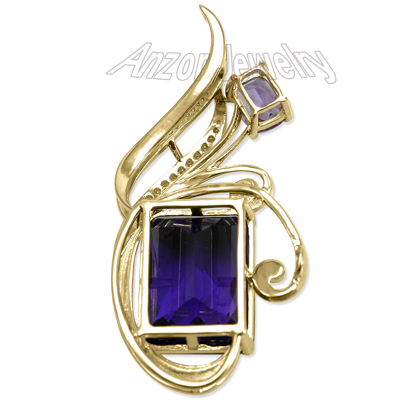 14K Yellow Gold Amethyst Diamond Pendant P929