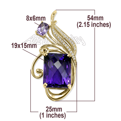 14K Yellow Gold Amethyst Diamond Pendant P929