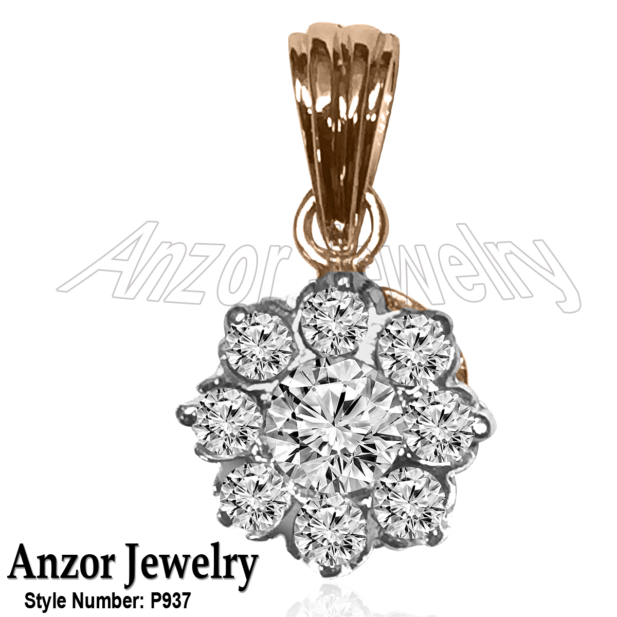 14K Two-Tone Gold Diamond Russian Style Pendant P937