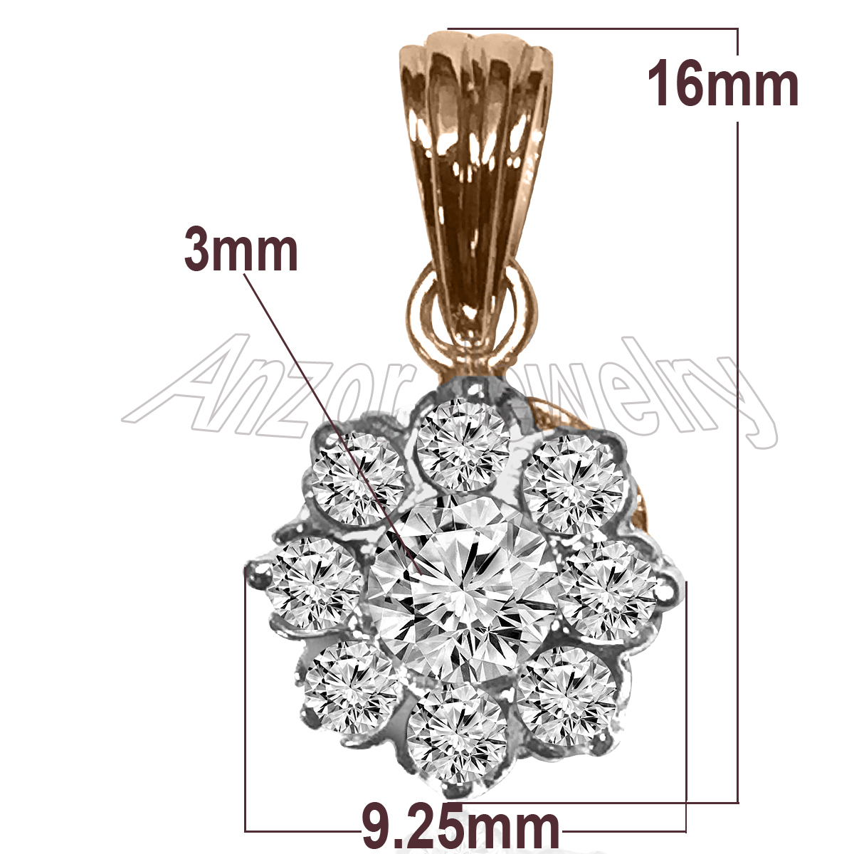 14K Two-Tone Gold Diamond Russian Style Pendant P937