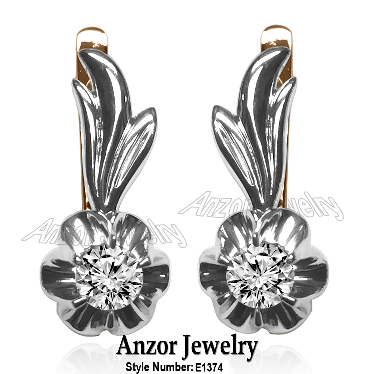 Russian Style Diamond Earrings 585 E1374 Russian Style Diamond Earrings 585 E1374