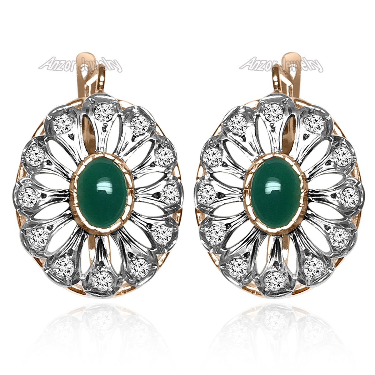 14k Gold Diamond Onyx Russian Style Earrings #E1378