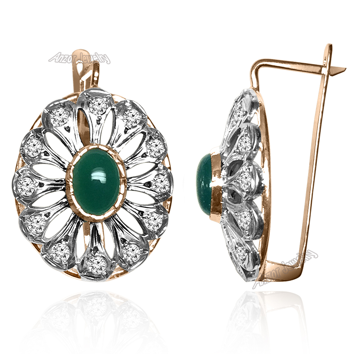 14k Gold Diamond Onyx Russian Style Earrings #E1378