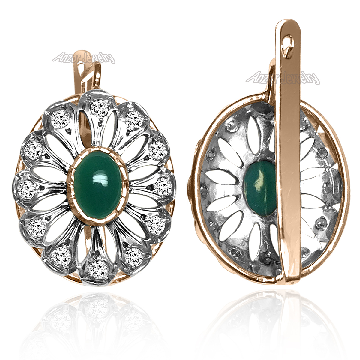 14k Gold Diamond Onyx Russian Style Earrings #E1378