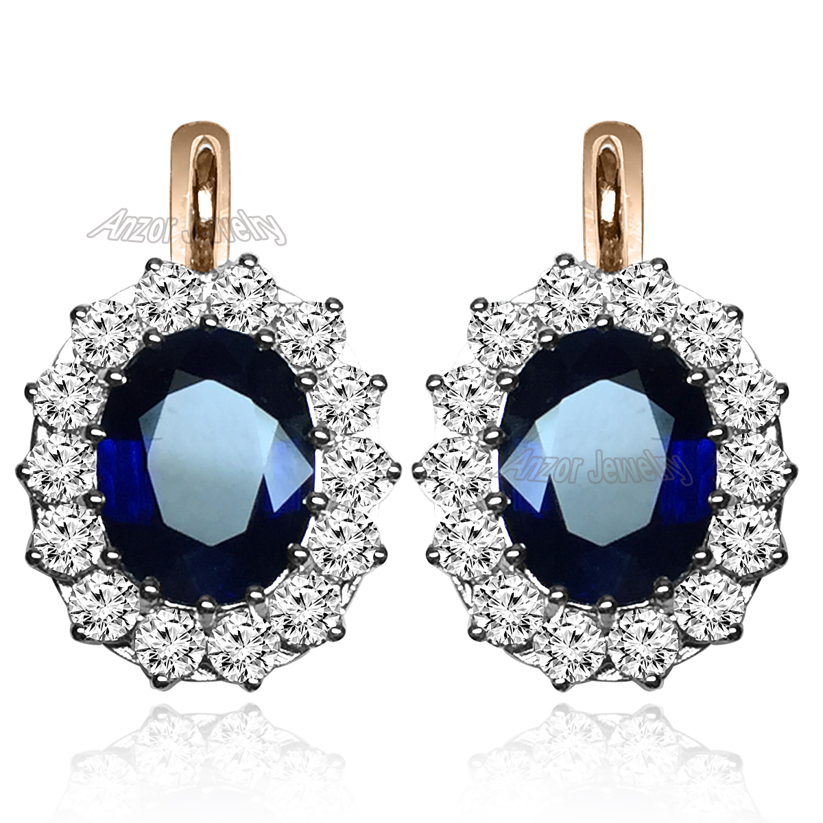 Russian Style Sapphire & Diamond Earrings 585 E1379