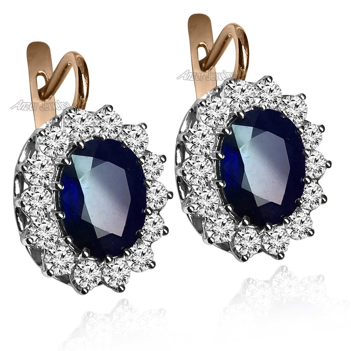 Russian Style Sapphire & Diamond Earrings 585 E1379