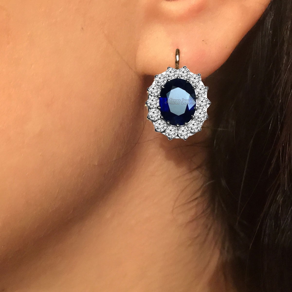Russian Style Sapphire & Diamond Earrings 585 E1379