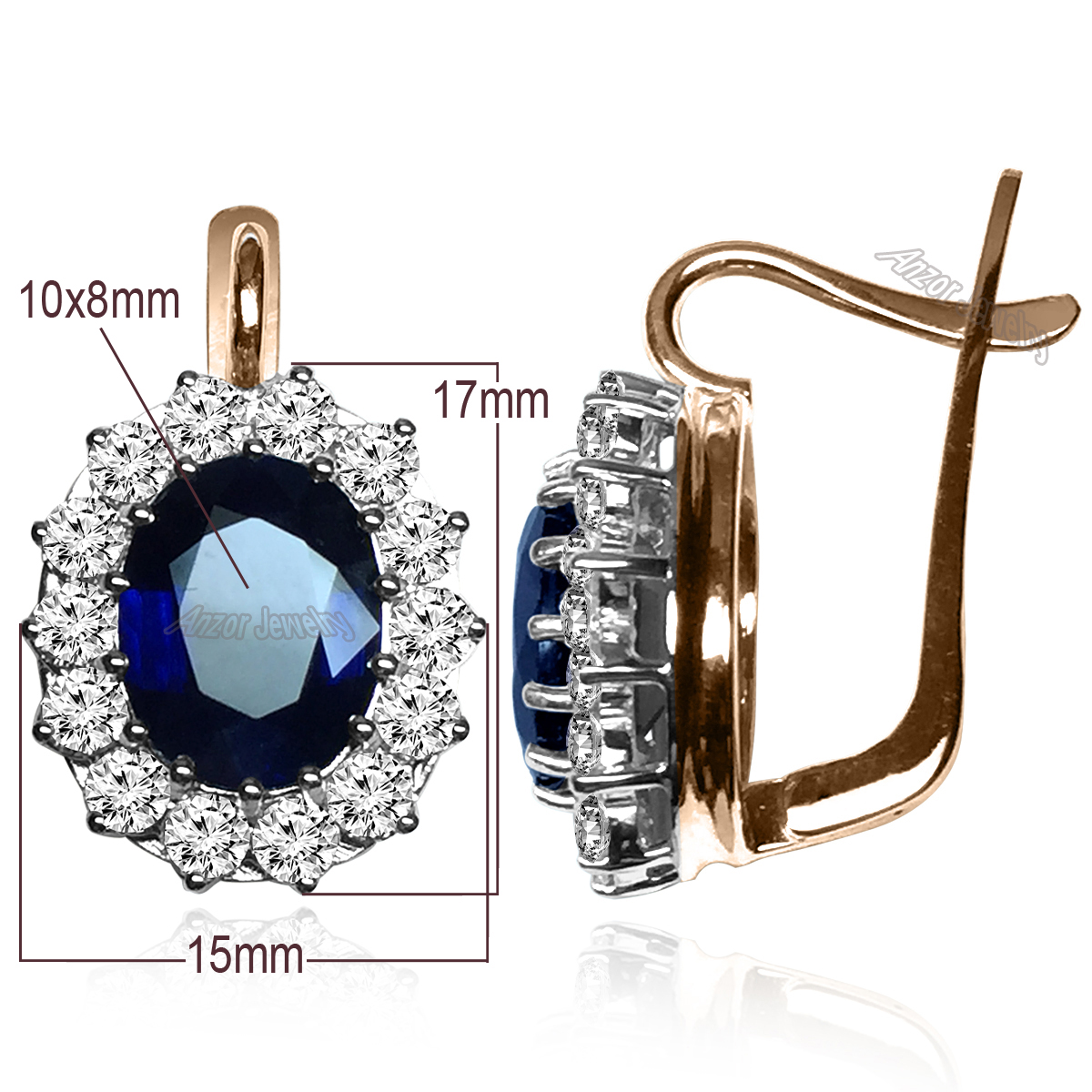 Russian Style Sapphire & Diamond Earrings 585 E1379