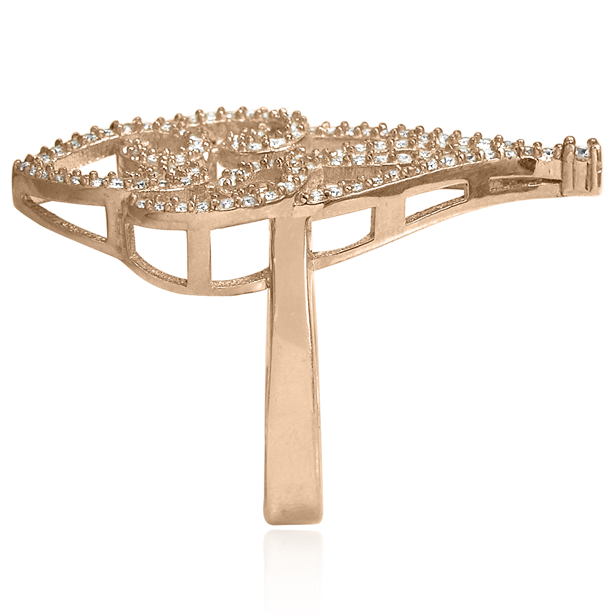 Decorative Russian Style Diamond Gold Ring 585 R1960