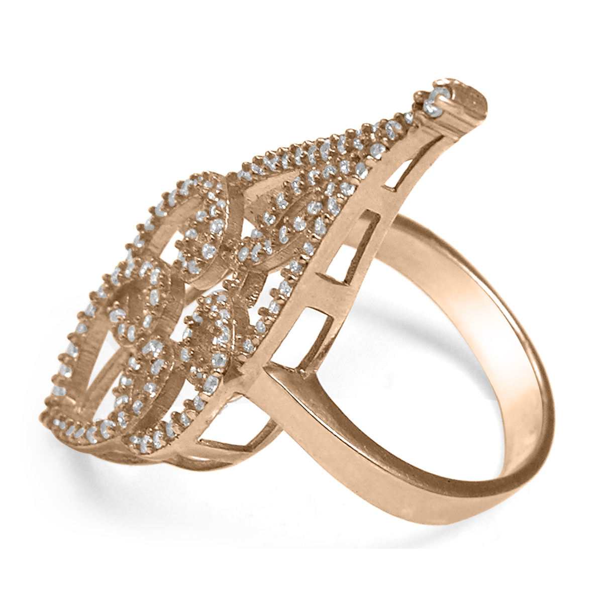 Decorative Russian Style Diamond Gold Ring 585 R1960