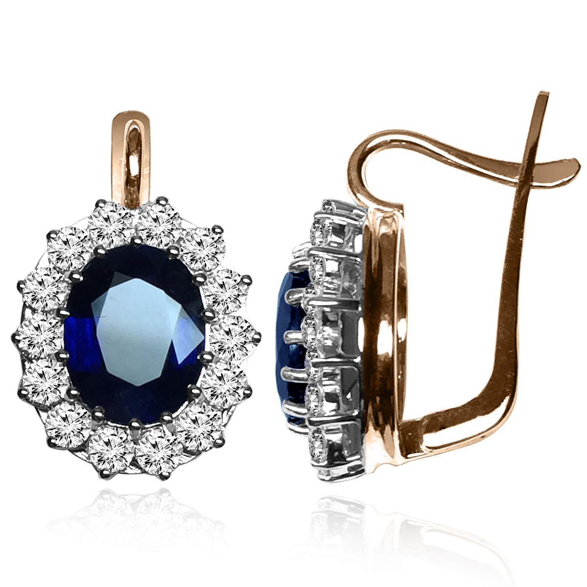 Russian Style Sapphire & Diamond Earrings 585 E1380