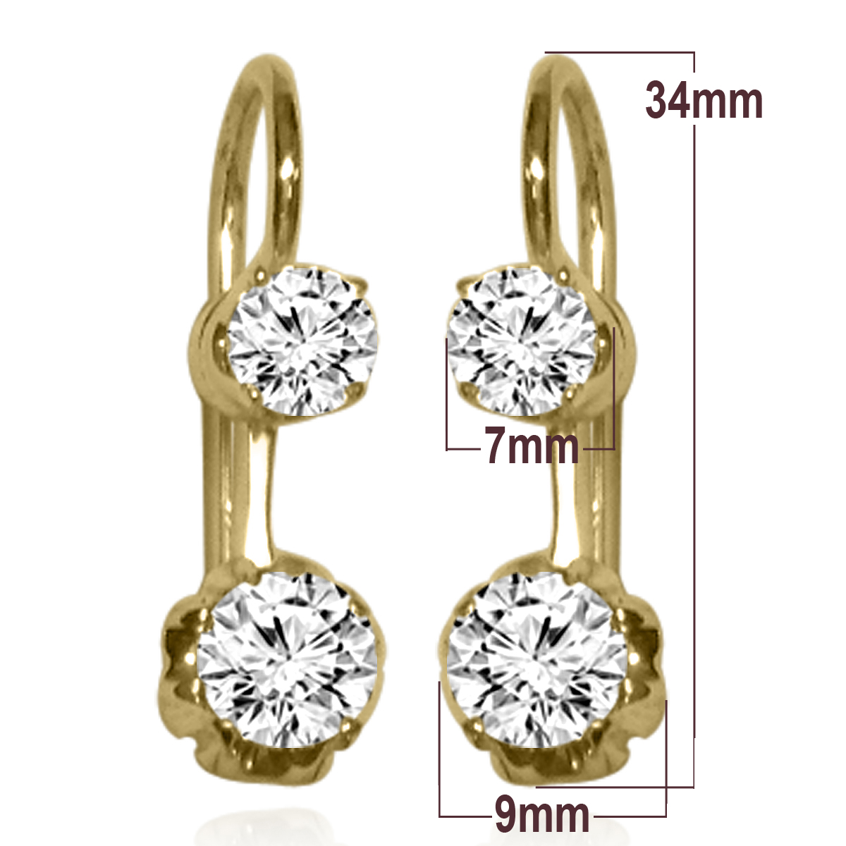 Russian Vintage Style Diamond Earrings 14k gold  E1382