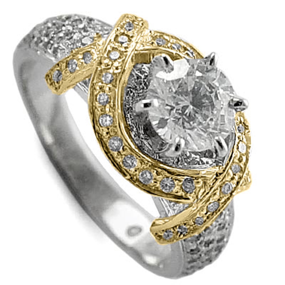 Diamond engagement Ring 14k Two Tone Gold R1956