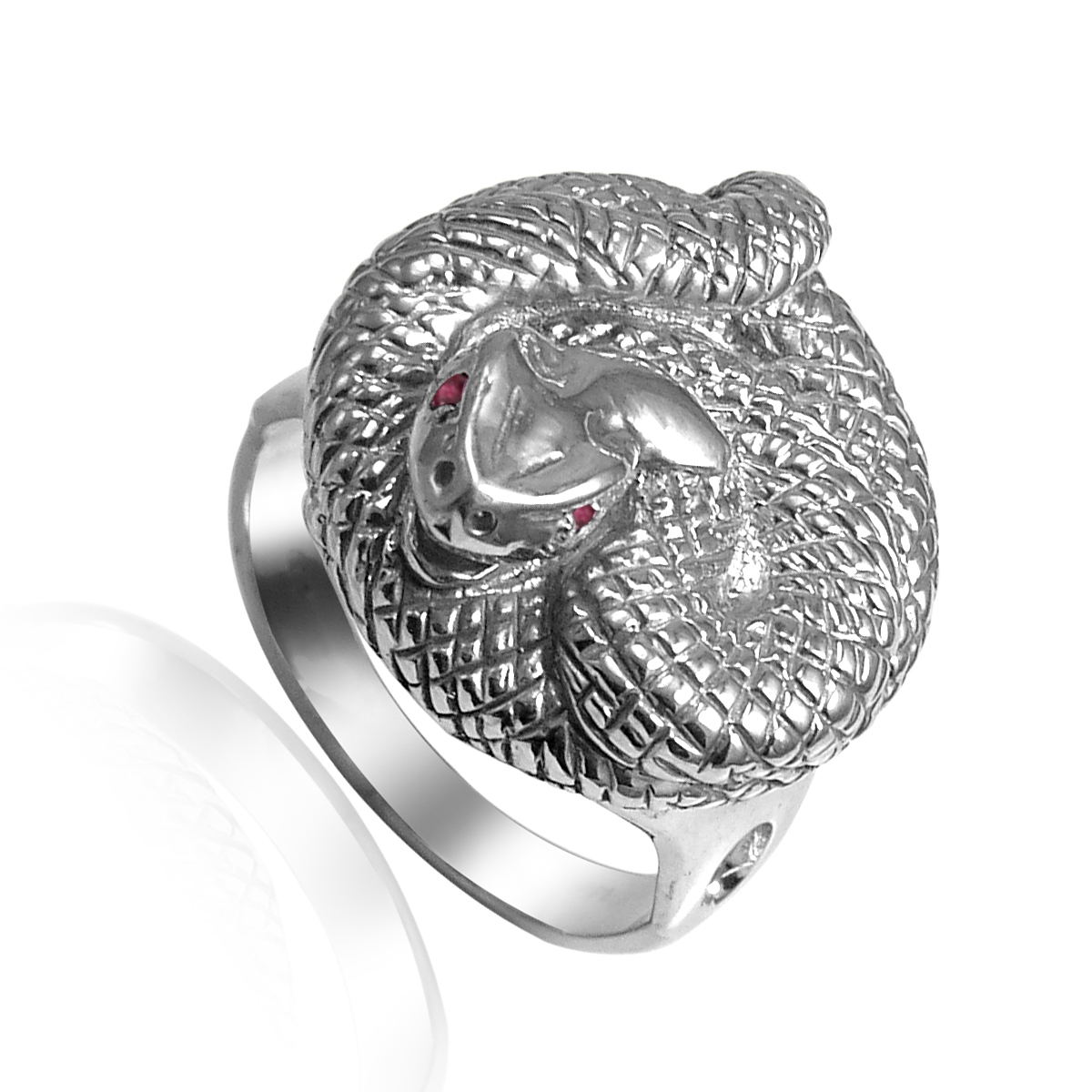 Men's Sterling Silver Snake Ruby Eye Serpent Ring R1959