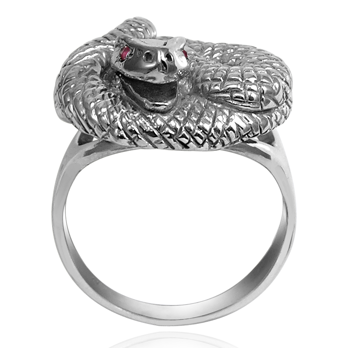 Men's Sterling Silver Snake Ruby Eye Serpent Ring R1959