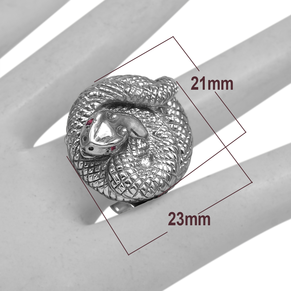 Men's Sterling Silver Snake Ruby Eye Serpent Ring R1959