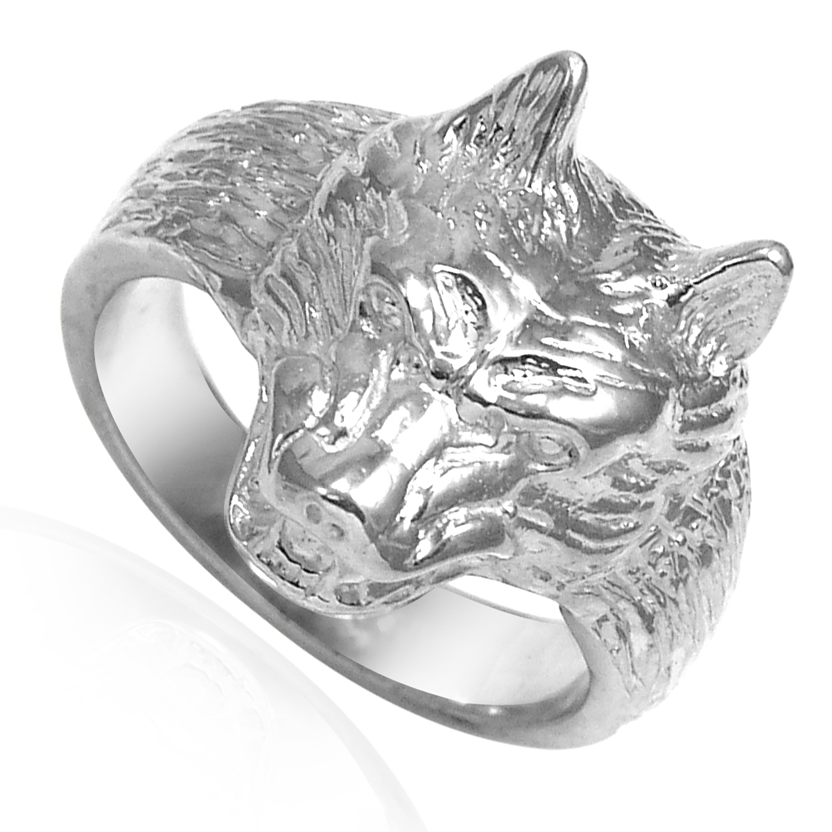 Men's wolf head ring in 14k Solid White Gold #R1953