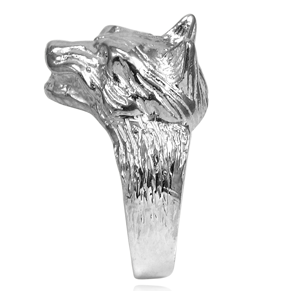 Men's wolf head ring in 14k Solid White Gold #R1953