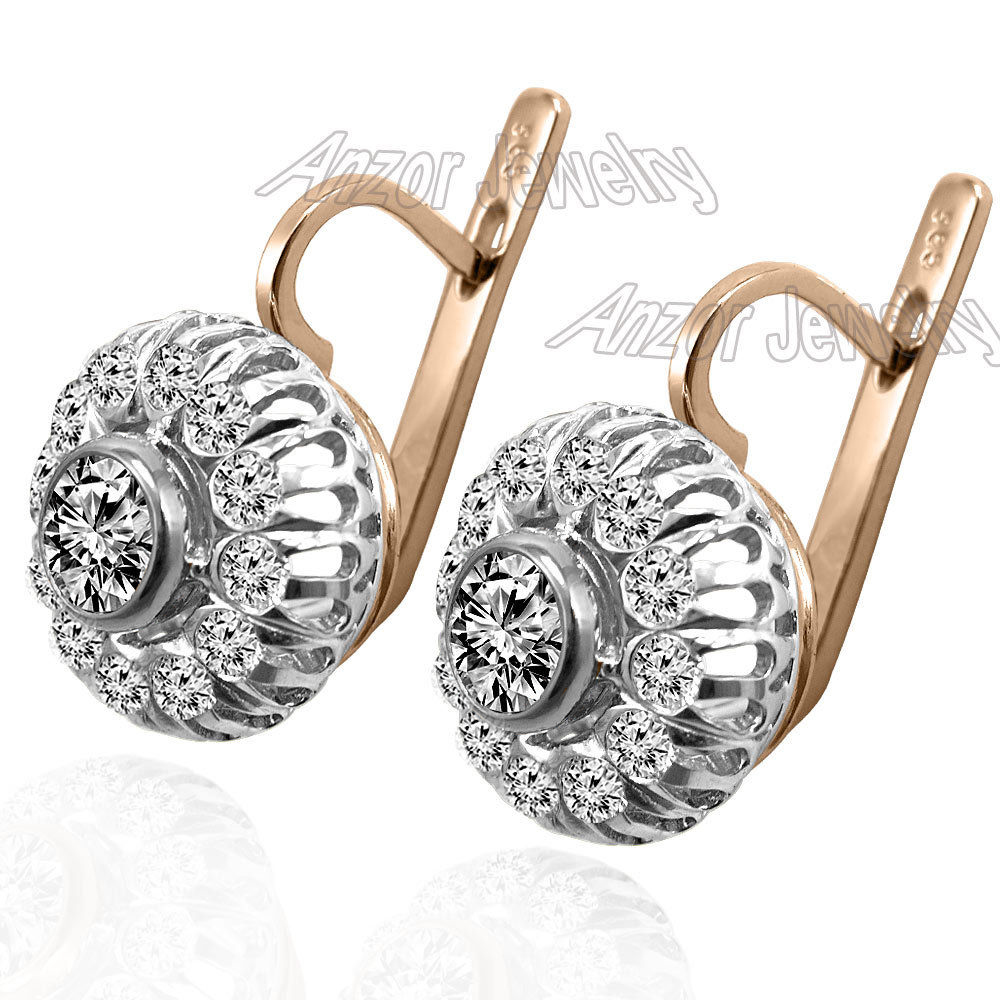 Russian Style Diamond Earrings 14K gold  #E1385