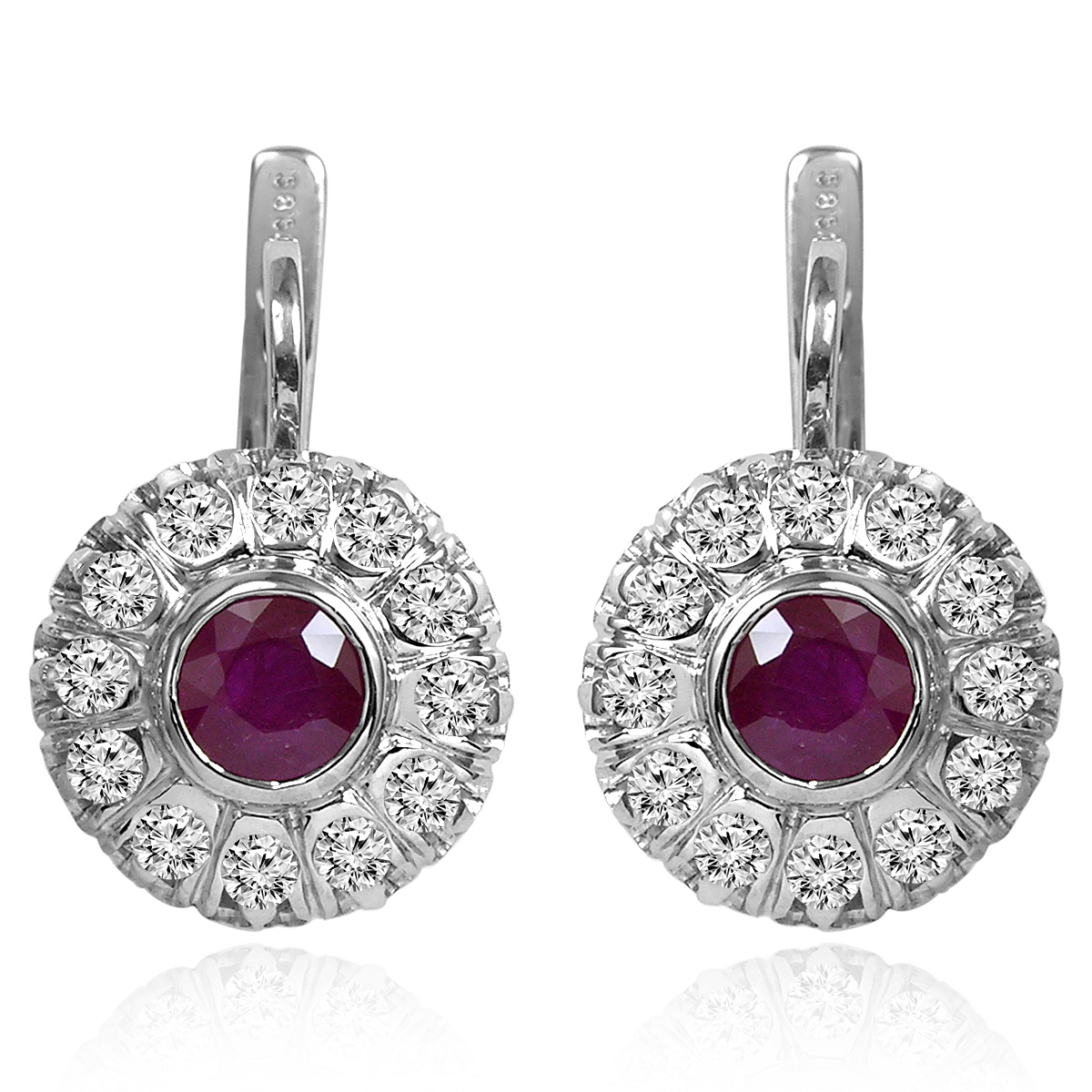 Ruby & Diamond Russian Style Earrings 585 E1386