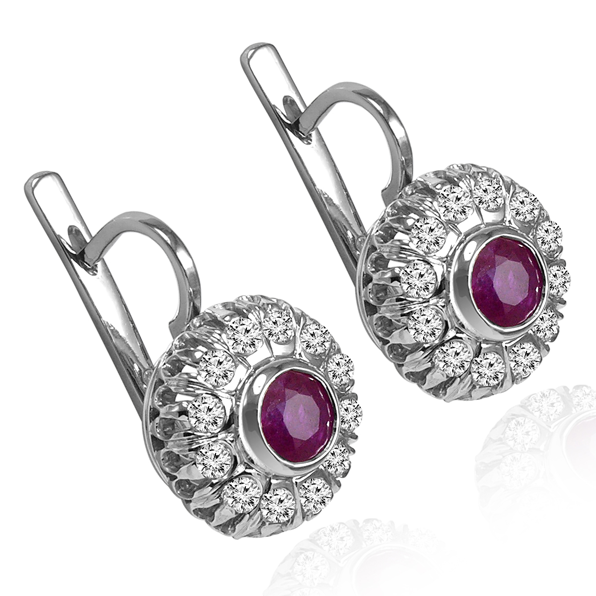Ruby & Diamond Russian Style Earrings 585 E1386