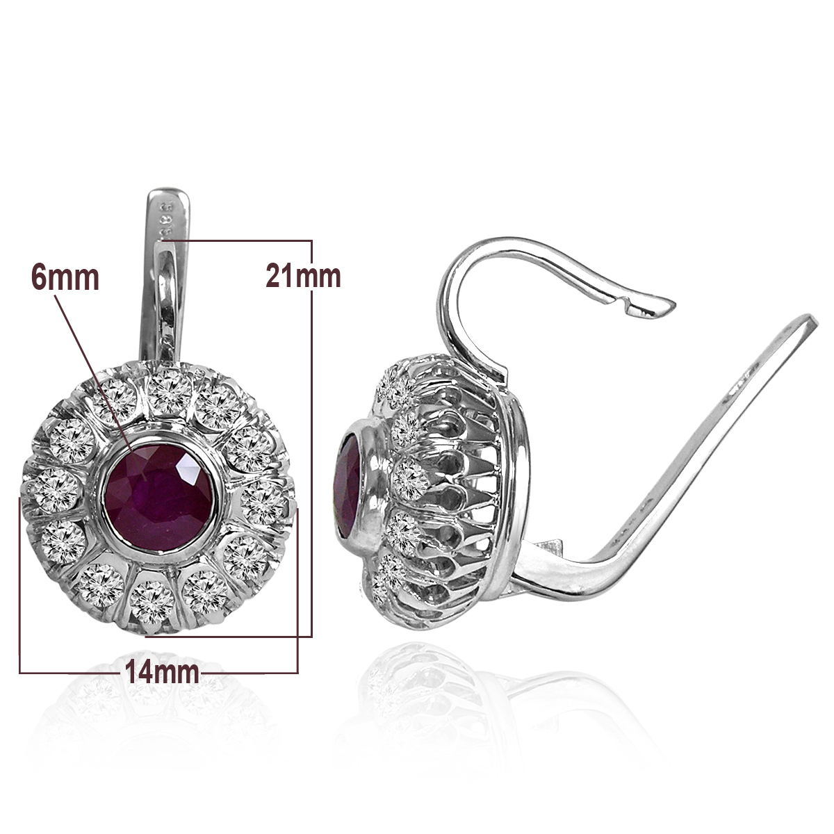Ruby & Diamond Russian Style Earrings 585 E1386