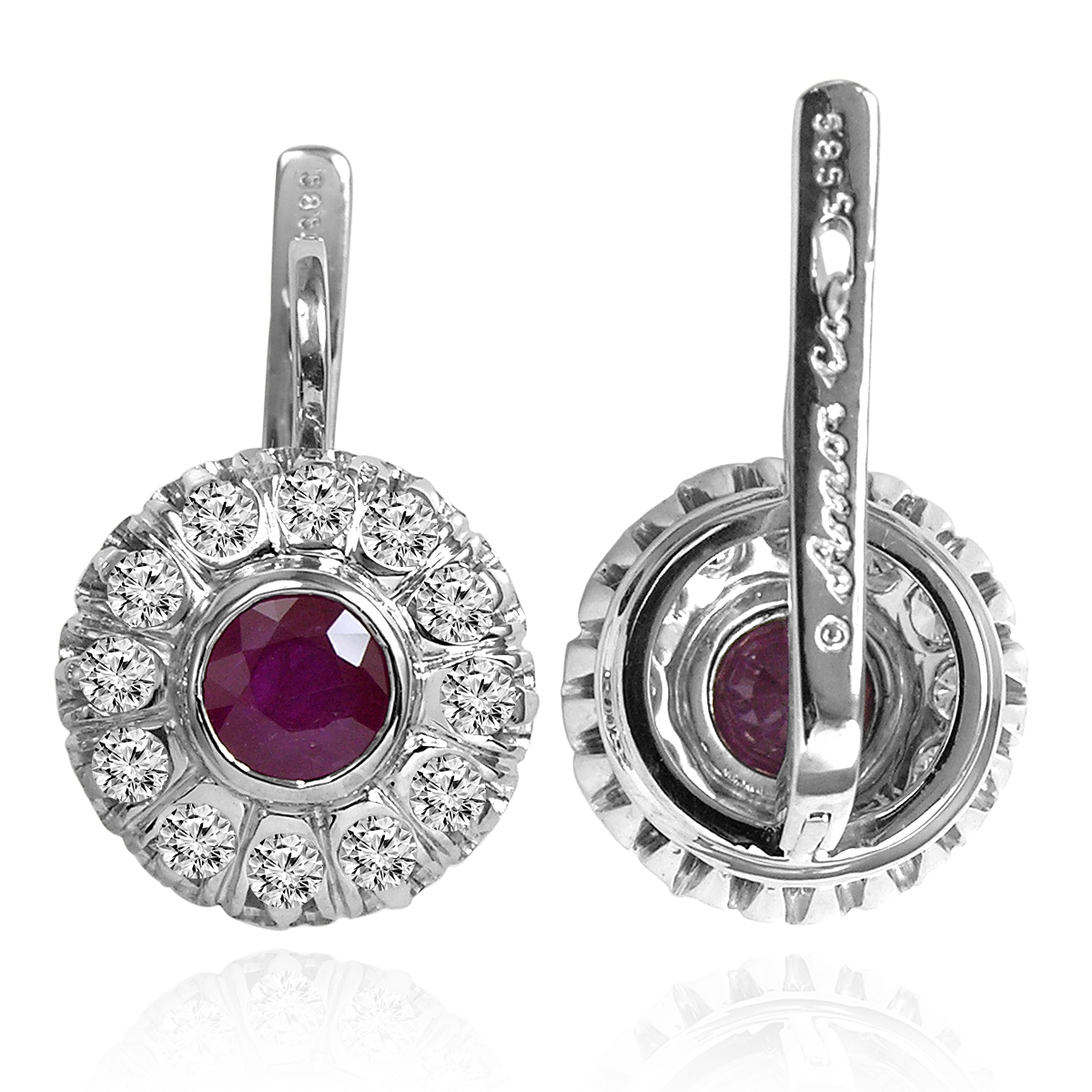 Ruby & Diamond Russian Style Earrings 585 E1386