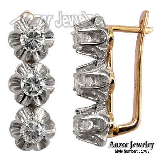 925 Silver Cubic Zirconia Russian style Earrings E1388 925 Silver Cubic Zirconia Russian style Earrings E1388