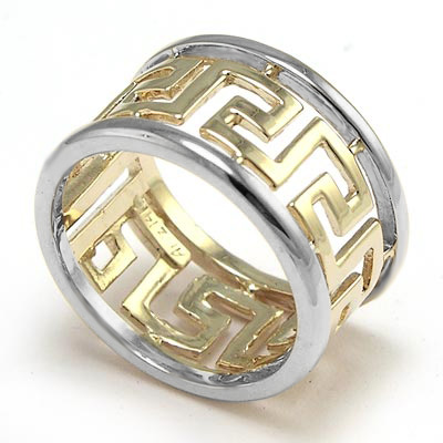 Women's 14k Yellow White Gold Greek Key Ring R1970 Women's 14k Yellow White Gold Greek Key Ring R1970