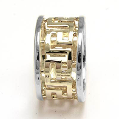 Women's 14k Yellow White Gold Greek Key Ring R1970 Women's 14k Yellow White Gold Greek Key Ring R1970