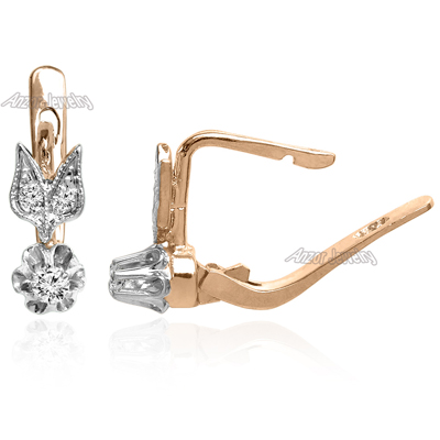 Russian Style small Diamond Earrings 14k 585 #E1314