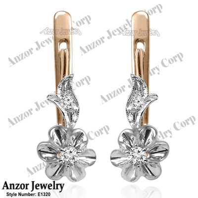 Russian style diamond earrings 14K Gold  G VS-1 #E1320 Russian style diamond earrings 14K Gold  G VS-1 #E1320
