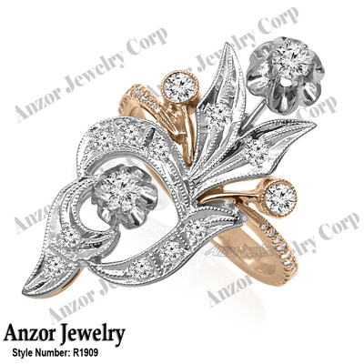 Russian Style 14k Rose & White Gold Diamond Ring R1909