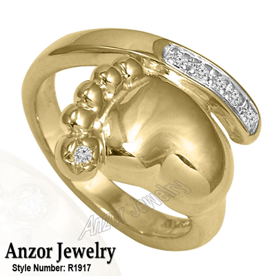Baby Foot Design 14k Yellow Gold Diamond ring R1917 Baby Foot Design 14k Yellow Gold Diamond ring R1917