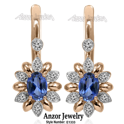 Russian Style Diamond and Sapphire Earrings 585 F SI1 #E1333