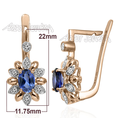 Russian Style Diamond and Sapphire Earrings 585 F SI1 #E1333