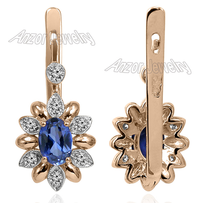 Russian Style Diamond and Sapphire Earrings 585 F SI1 #E1333