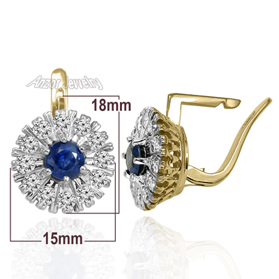 Russian Style Sapphire and Diamond Earrings 585 #E1334