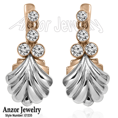 14k Gold Diamond Russian Style Earrings E1335
