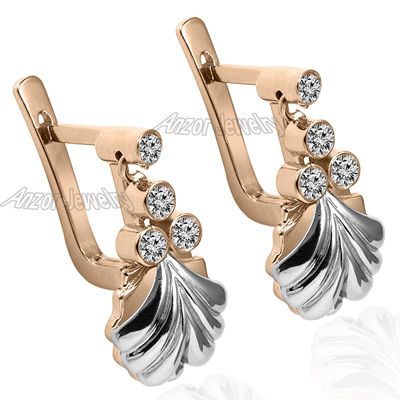 14k Gold Diamond Russian Style Earrings E1335