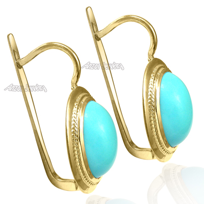 14k Solid Gold Turquoise Russian Style Earrings E1325